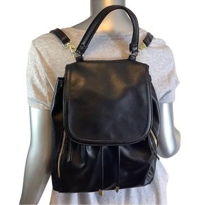 Faux Leather Black Drawstring Backpack Bucket Shoulder Bag